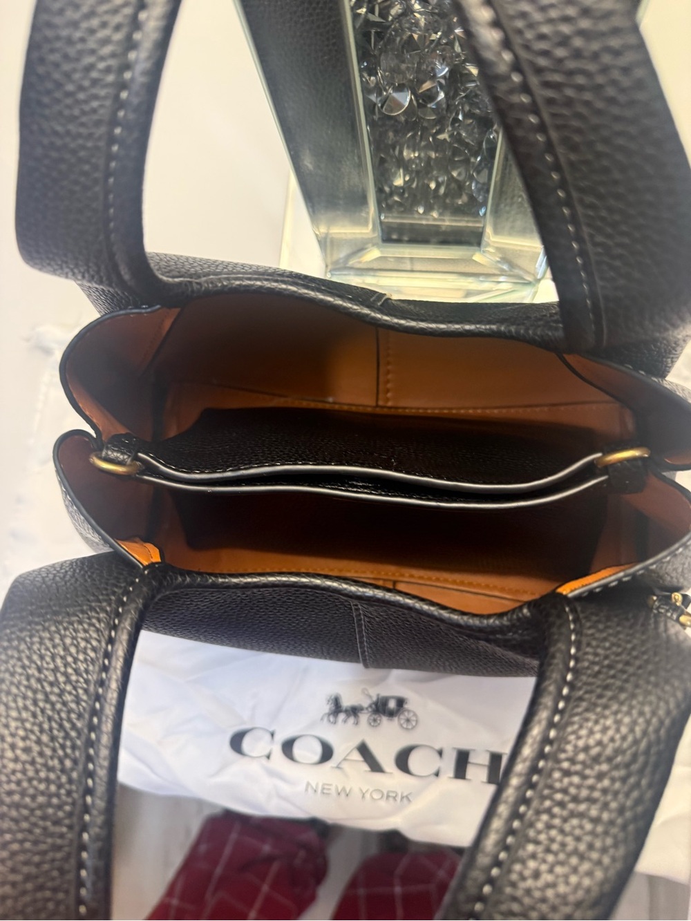 Coach Black Pebbled Leather Shoulder Tote with Gold Accent - Picture 3 of 7